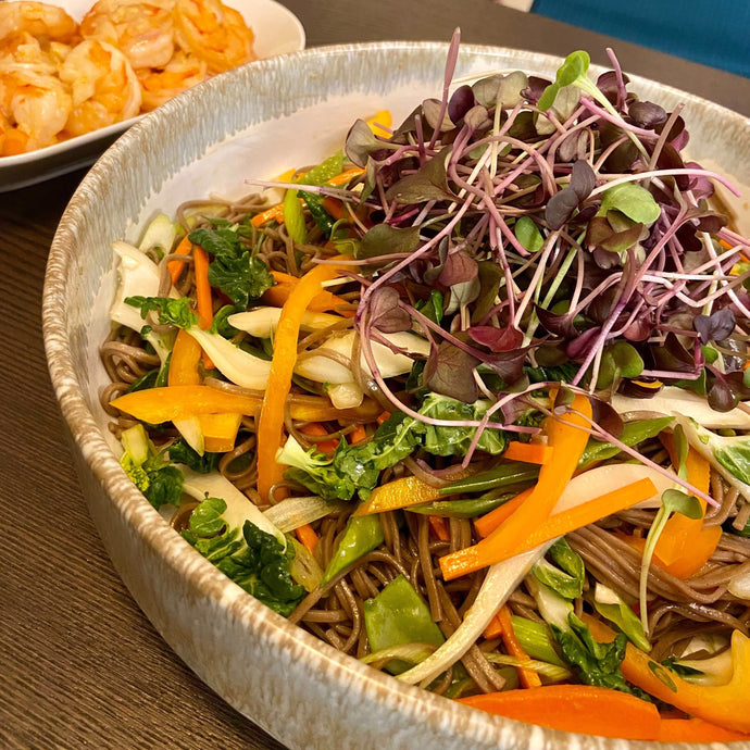 Cold Soba Salad with Purple Radish Microgreens